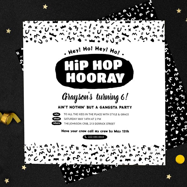 Convite Hip Hop Hooray Birthday, 90s Rap da antiga escola (Criador carregado)