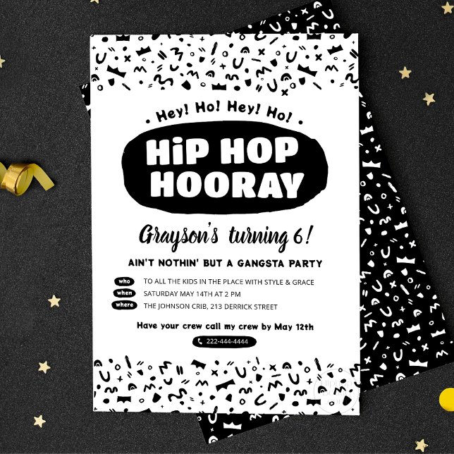 Convite Hip Hop Hooray Birthday, 90s Rap da antiga escola (Criador carregado)