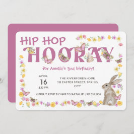Convite Hip Hop Hooray Girl's Birthday Bunny and Butterfly