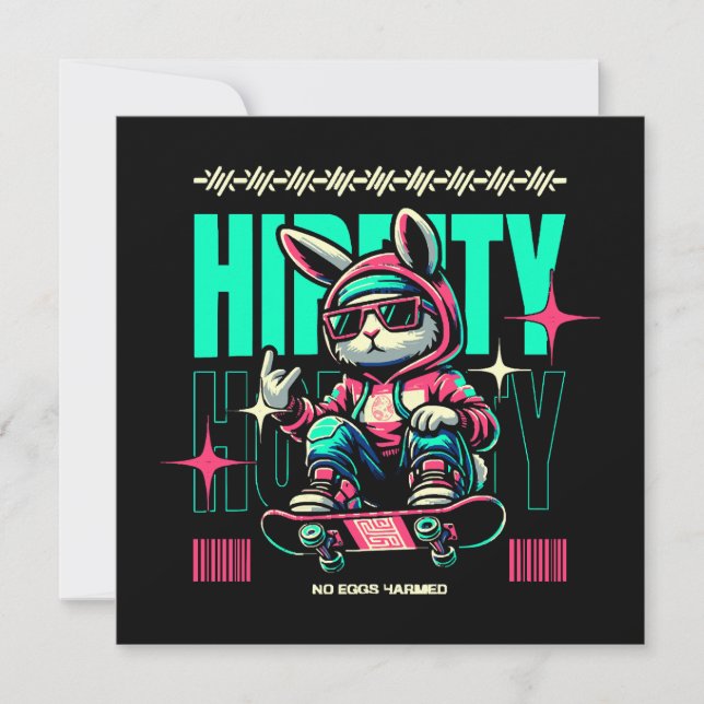 Convite Hip-Hop Hoppity - Skater Bunny Páscoa (Frente)