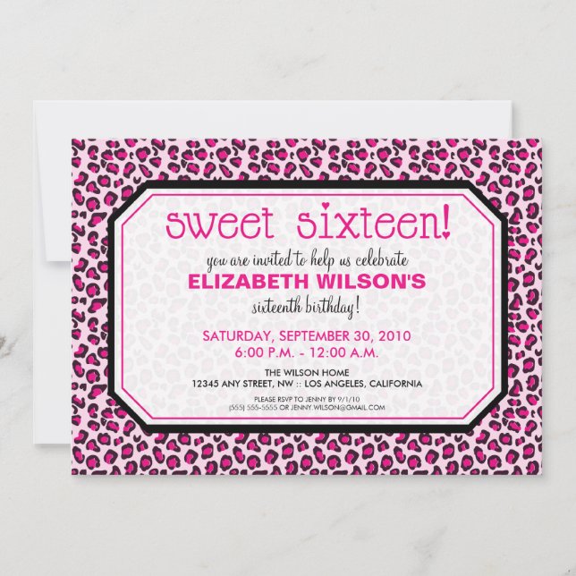 Convite Hip Leopard Sweet 16 Festa de aniversário Convida: (Frente)