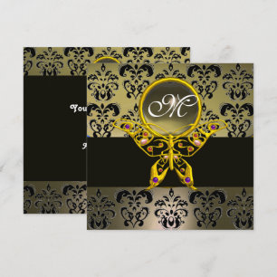 Convite HIPER BORBOLETA MONOGRAMA, ágata dama damasco cinz