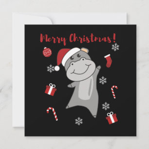 Convite Hipopótamo Feliz Natal Animais de Inverno Hipopóta