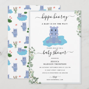 Convite Hipopótamo Fofo Hip Hipó Hooray Chá de Bebê
