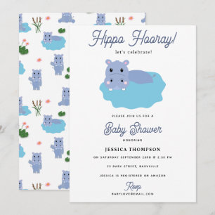 Convite Hipopótamo Fofo Hip Hipó Hooray Chás de Bebê