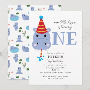 Convite Hipopótamo Hippo Primeiro 1º Um Aniversário Infant