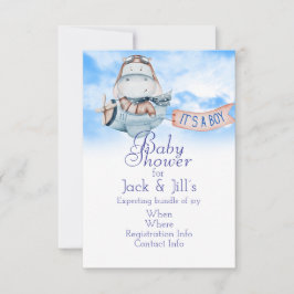 Convite Hipopótamo Piloto Anuncia Menino