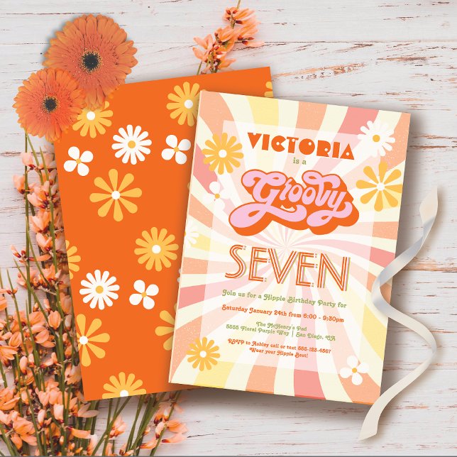 Convite Hippie 70's 60 qualquer aniversário de Groovy (Criador carregado)