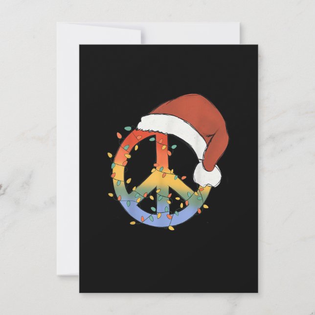 Convite Hippie Christmas Peace Sign Happy Holidays Xmas Li (Frente)