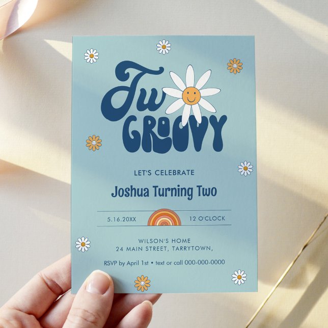 Convite HIPPIE DAZE Dois segundos aniversários Groovy Boy (Criador carregado)