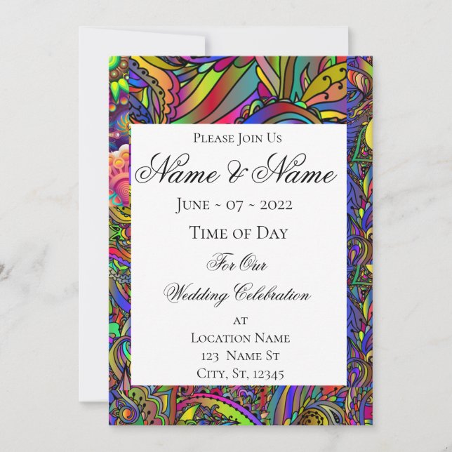 Convite Hippie Groovy Psychedelic Design Thunder_Cove (Frente)