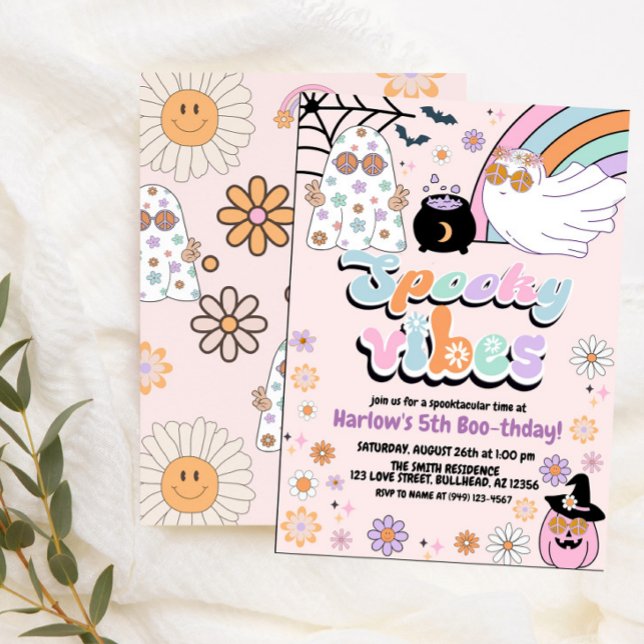 Convite Hippie Groovy Spooky Vibes Halloween Aniversário (Criador carregado)