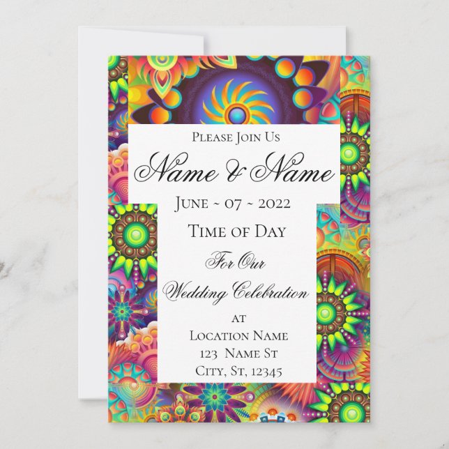 Convite Hippie Groovy Techno Psychedelic Thunder_Cove (Frente)