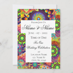 Convite Hippie Groovy Techno Psychedelic Thunder_Cove