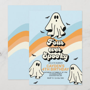 Convite Hippie Halloween Fantasma Retro Quatro para Sempre