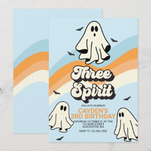 Convite Hippie Halloween Fantasma Retro Três Espíritos