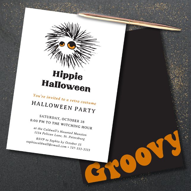 Convite Hippie Halloween - Festa de Costume Retro (Hippie Halloween Retro 60s Costume Party Invitation)