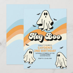 Convite Hippie Halloween Retro Fantasma Ei Boo azul