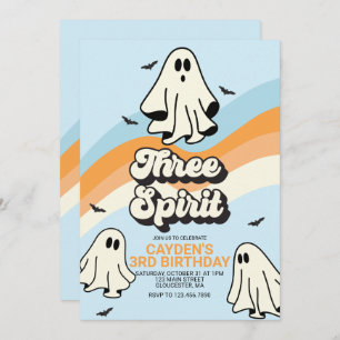 Convite Hippie Halloween Retro Ghost Três Espírito