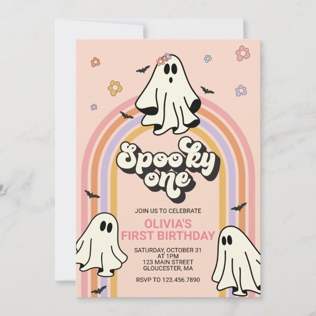 Convite Hippie Halloween Spooky One Birthday (Frente)