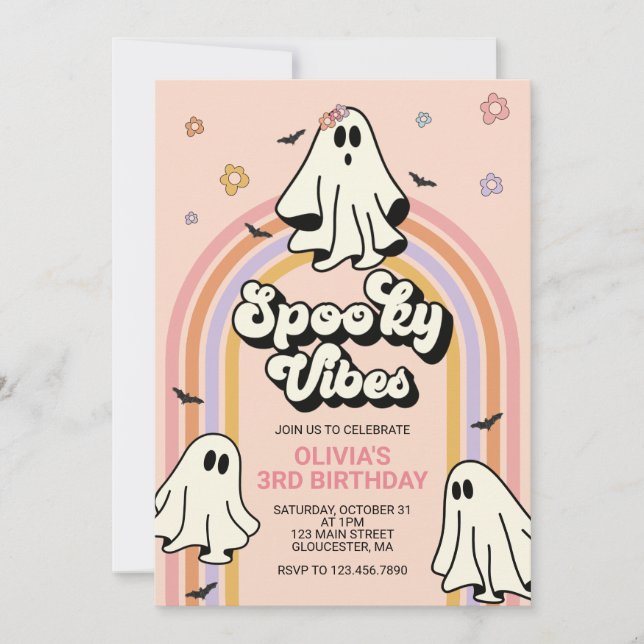 Convite Hippie Halloween Spooky Vibes Aniversário (Frente)