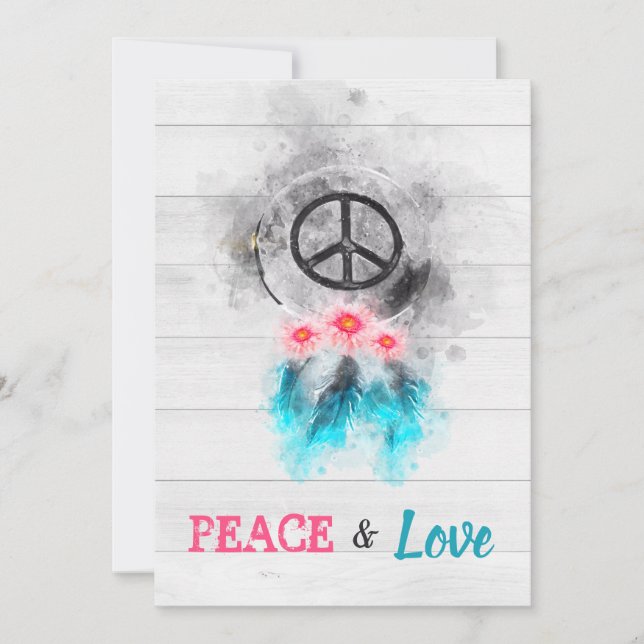 Convite *~ Hippie Peace Love 60's Baby Neutral Chá (Frente)