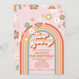 Convite Hippie Rainbow 2 segundo aniversário Groovy Convit