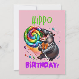 Convite Hippo Birthday Cheerful, Colorida Nadadora |