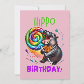 Convite Hippo Birthday Cheerful, Colorida Nadadora |