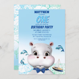 Convite Hippo Blue Fish Boy Birday