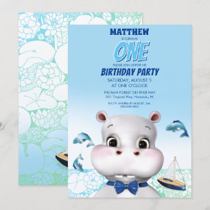 Convite Hippo Blue Fish Boy Birday