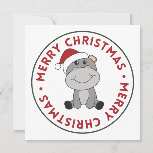 Convite Hippo Feliz Natal Animais de inverno Hippos Invita (Frente)