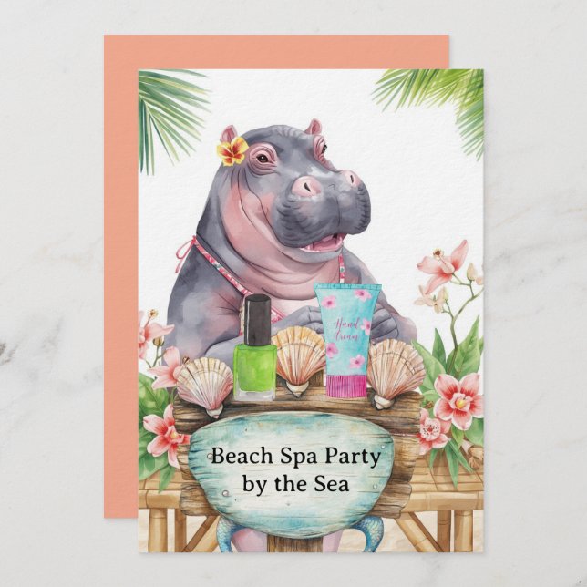 Convite  Hippo in Bikini Manicure Coastal Beauty beach spa (Frente/Verso)