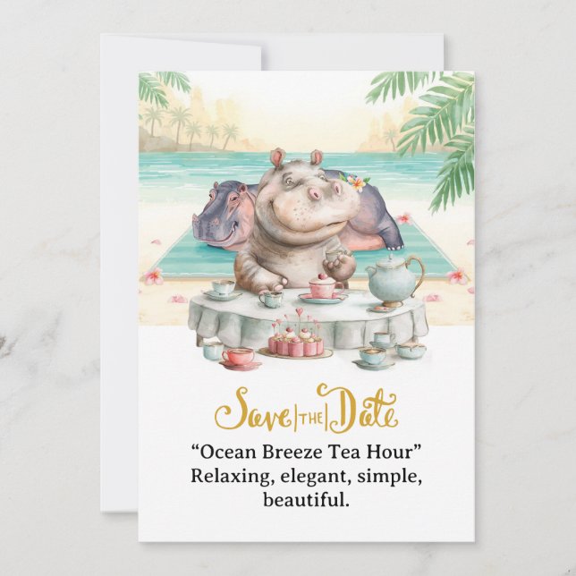 Convite  Hippo Ocean Breeze Tea Hour Invitation  (Frente)