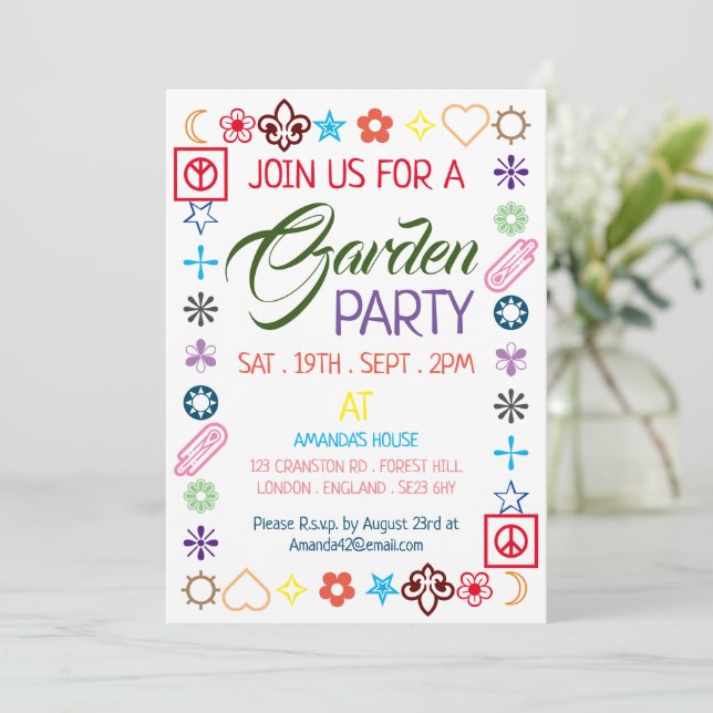 Convite Hippy Chic Decorted Garden Party (Em pé/Frente)