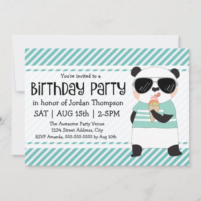 Convite Hipster Panda Aniversário de criança (Frente)