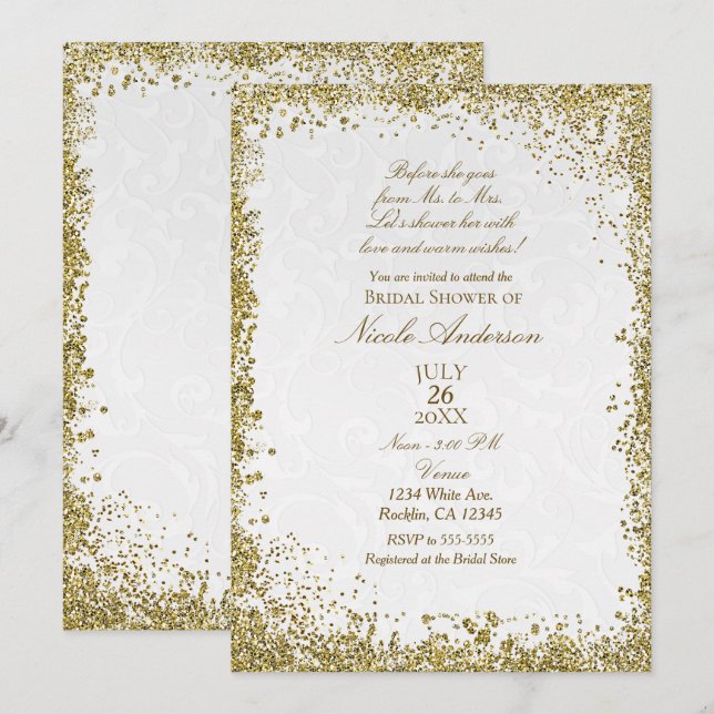 Convite História da Princesa em Damasco Branco Chuveiro de (Frente/Verso)