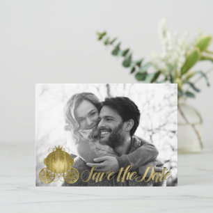 Convite História da Princesa Todo em Ouro Carruagem Salvar