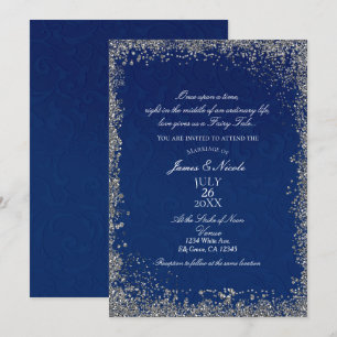 Convite História de Casamento da Princesa Navy Blue Silver