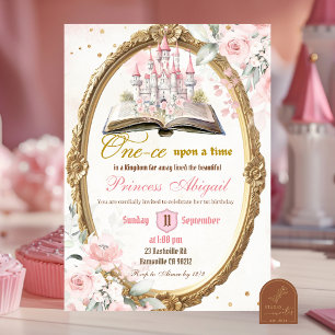 Convite História em Rosa Corado Era uma vez 1º aniversário