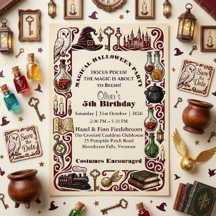 Convite História Mágica de Halloween Hocus Pocus Livro de