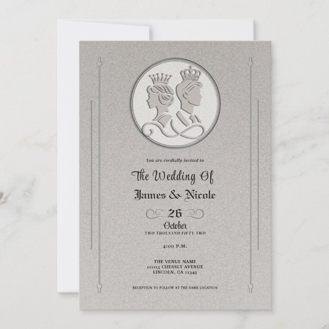 Convite História Real do Casamento do Rei e da Rainha Cinz (Frente)
