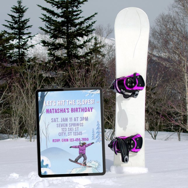 Convite Hit the Slopes, Snowboard Girl Birthday (Criador carregado)