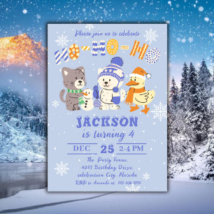 Convite Ho Ho Ho Animais de Inverno Fofo Aniversário de Na