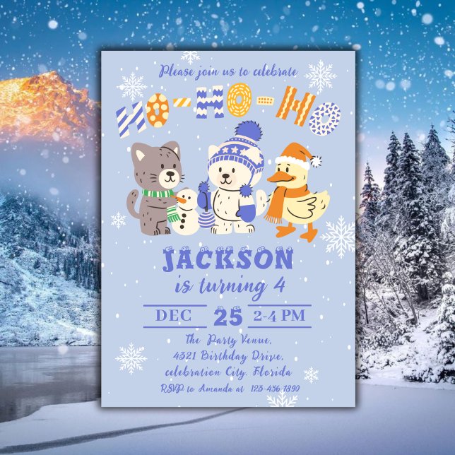 Convite Ho Ho Ho Cute Winter Animals Christmas Birthday (Criador carregado)