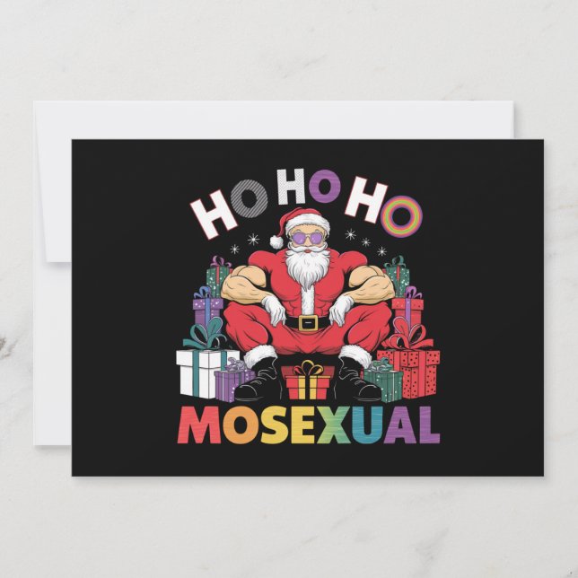 Convite Ho Ho Ho Mossexual Papai Noel LGBT Orgulho Gay Nat (Frente)