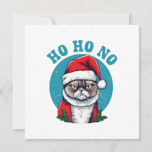 Convite Ho ho não - gato de papai noel engraçado e rabugen