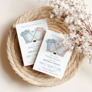 Convite Hockey baby shower, hockey gender reveal