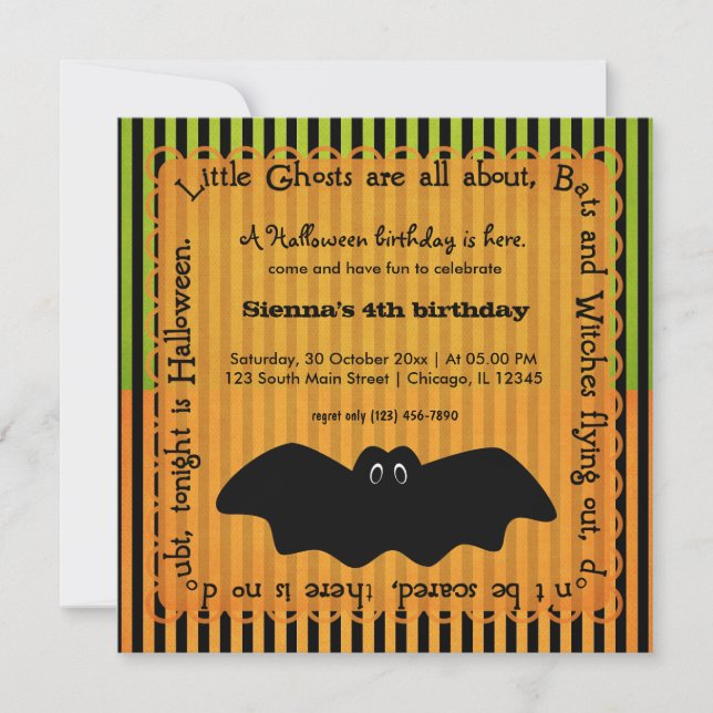 Convite Hocus Pocus Bat Birthday (Frente)