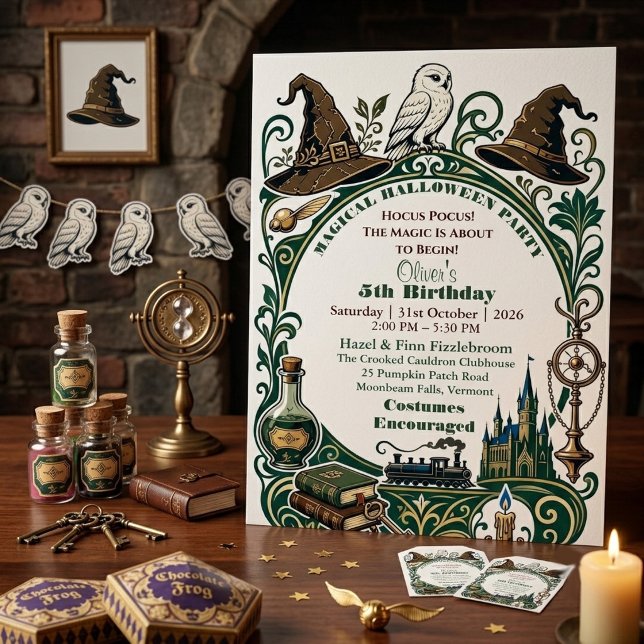 Convite Hocus Pocus Conto de Fadas Mágico de Halloween de  (Hocus Pocus Magical Halloween Fairy Tale Birthday Invitation)